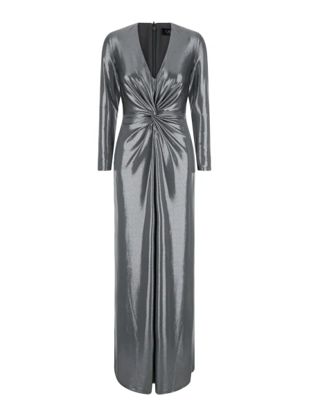 Rochii Long dress with V-neck and long sleeves in Tech Fabric gray women