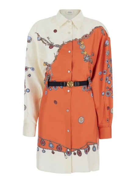 Rochii multicolor Dress with all-over print and Medusa Head buckle belt at the waist in silk for women