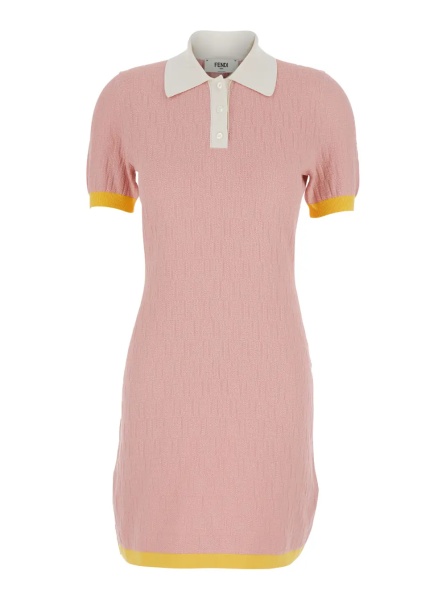 Rochii Pink dress with classic collar in cotton and silk blend for women