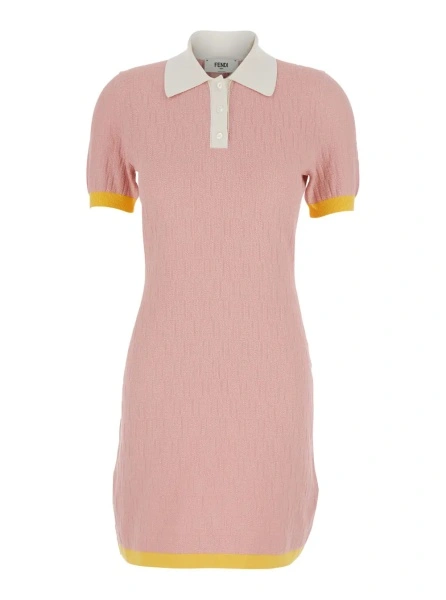 Rochii Pink dress with classic collar in cotton and silk blend for women
