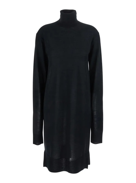Rochii TOTÊME Black Turtleneck Dress with Side Slits in Wool and Silk Blend Woman
