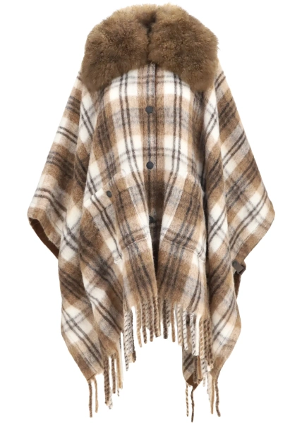 Rochii Wool-blend Cape with shearling collar