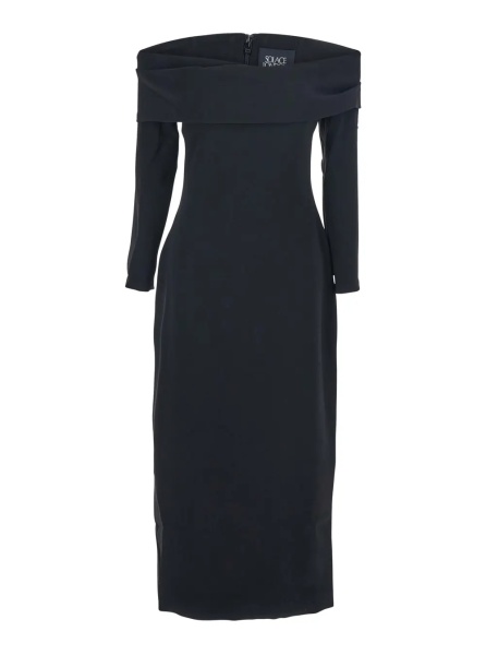 Rochii 'Yuni' Black Dress with Square Neckline and Back Closure in Fabric Woman