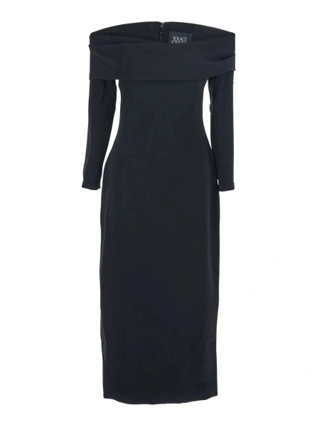 Rochii 'Yuni' Black Dress with Square Neckline and Back Closure in Fabric Woman