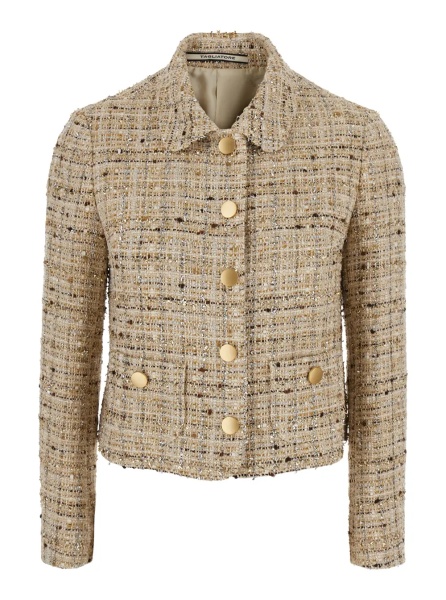 Sacou beige Jacket with classic collar and button closure in bouclé fabric for women