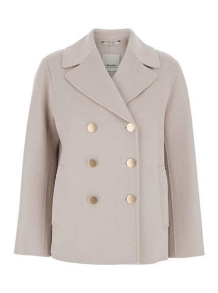Sacou Beige 'Margot' Double-breasted Jacket with Wide Notched Revers in Virgin Wool Women