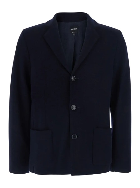Sacou blue Jacket with V-neck and patch pockets in virgin wool men