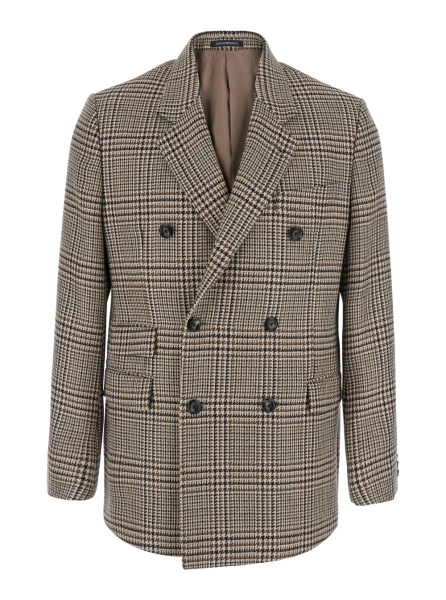 Sacou brown Double-breasted blazer with all-over Prince of Wales motif in wool blend for men