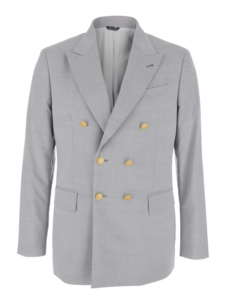 Sacou Double-breasted jacket with peak revers in virgin wool blend and cotton gray men