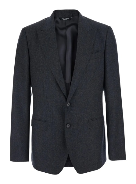 Sacou Grey Single-breasted Jacket with Notched Revers in Wool Blend for Men