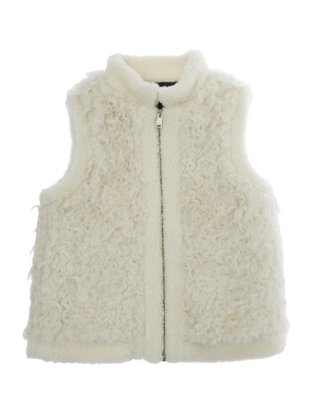Sacou VEST Ivory with high collar and front zip closure, logo patch, side pockets, unisex