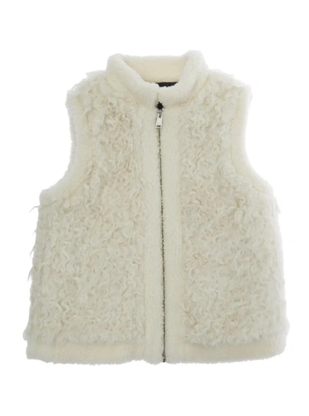 Sacou VEST Ivory with high collar and front zip closure, logo patch, side pockets, unisex