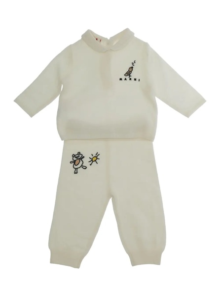 Salopete OVERALLS SET with long sleeves and collar in Wool and Polyester White Girl