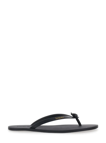 Sandale Black Cassandra Flip-Flops with Leather Logo Detail for Men