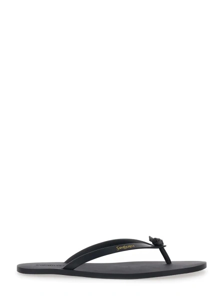 Sandale Black Cassandra Flip-Flops with Leather Logo Detail for Men