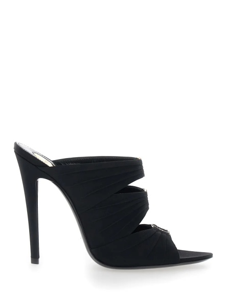 Sandale 'EMILIE' Black Heeled Sandals with Cassandre Plate on the Front in Leather Woman