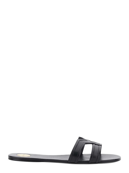 Sandale 'MABROUKA' black Sandals with rounded toe and thick double strap in Leather for Women