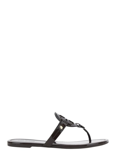Sandale 'Miller' Black Flip Flops with Tone-on-Tone Logo in Leather for Women