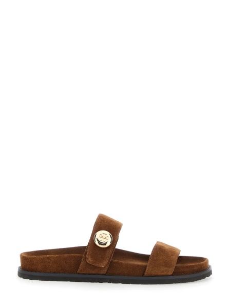 Sandale Romy Sandals with Logo Plate on the Front in Brown Suede for Women