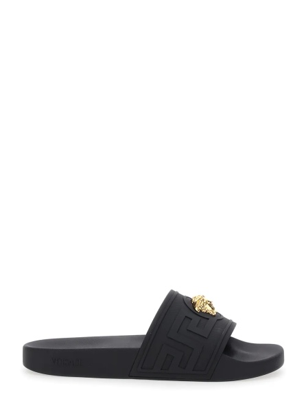Sandale Sandals with Medusa Plate on the Front in Black Tech Fabric for Men