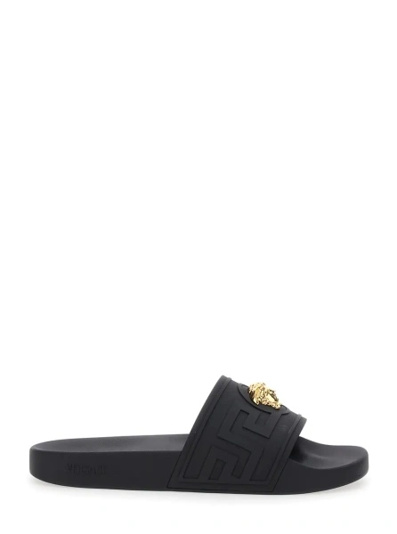 Sandale Sandals with Medusa Plate on the Front in Black Tech Fabric for Men
