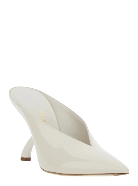 Sandale White Mules with Sculptural Heel and V-Neck In Leather for Women