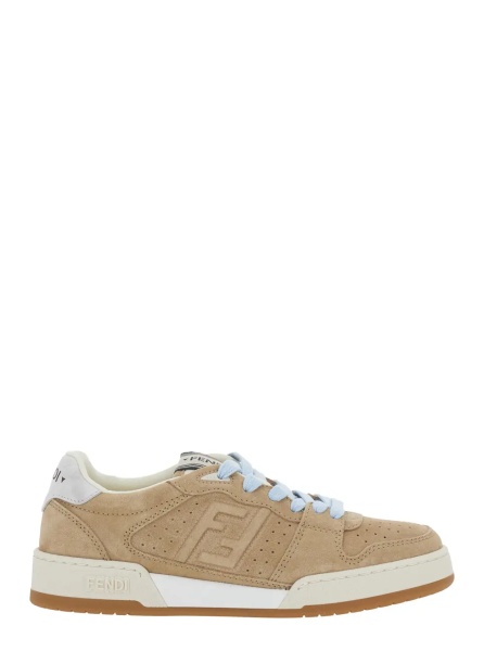 Sneakers Beige low top sneakers with logo patch on the tongue and FF patch on the side in leather for women