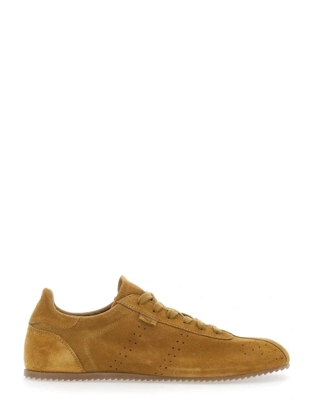 Sneakers brown sneakers with perforated design and embossed logo on the back in suede man