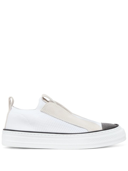 Sneakers Brunello Cucinelli albi din nylon si alama eco