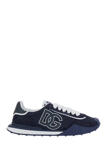 Sneakers Dolce & Gabbana albastri din piele intoarsa si tesatura tehnica