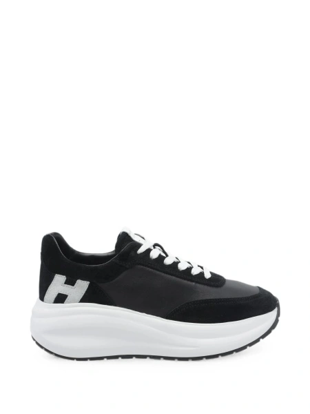 Sneakers Hogan negri din piele si piele intoarsa