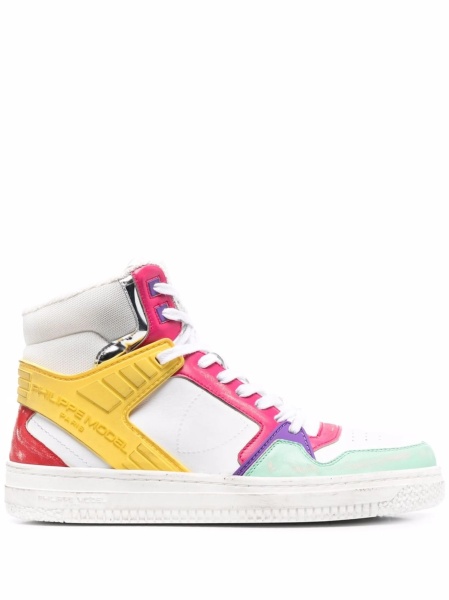 Sneakers Philippe Model albi din material textil si piele