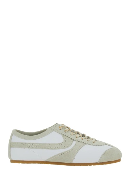 Sneakers White Low Top Sneakers with Embossed Logo on the Tongue in Leather and Suede Woman