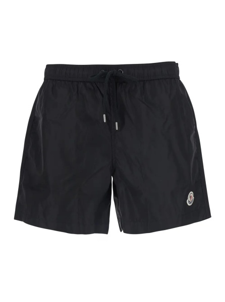 Sorturi Black Swim shorts with Elasticated Waist and Logo Patch on the Front in Tech Fabric for Men