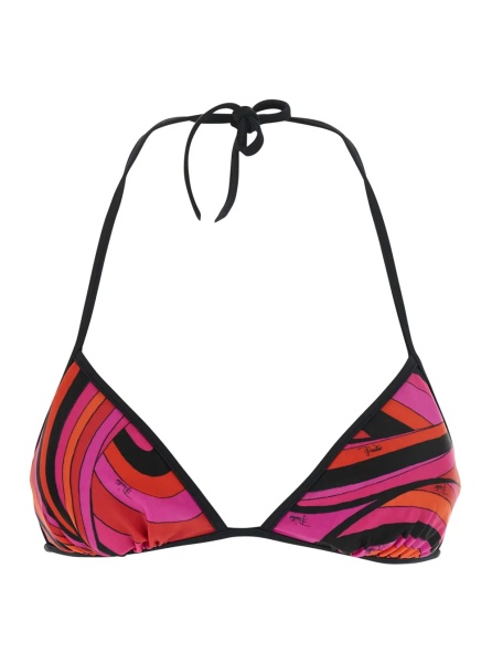 Sutiene Fuchsia Bikini Top with Adjustable Tie Closure and All-Over Geometric Print in Stretch Tech Fabric for Women