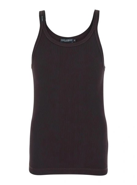Topuri Brown Ribbed Crew Neck Top in Cotton for Men