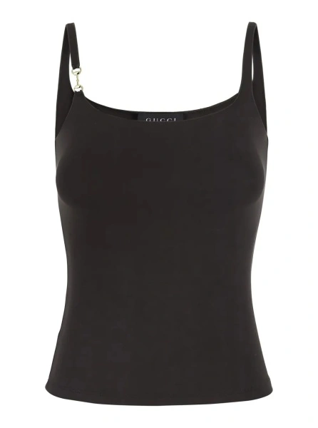 Topuri Brown Top with Horsebit Detail in Viscose for Women