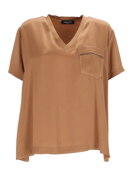 Topuri SHINY ENVER SATIN V NECK TOP,TULLE AND FILO DIAMANTE POCKET