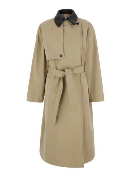 Trenciuri Beige Trench with classic collar with Intreccio and belt on the front in cotton for women