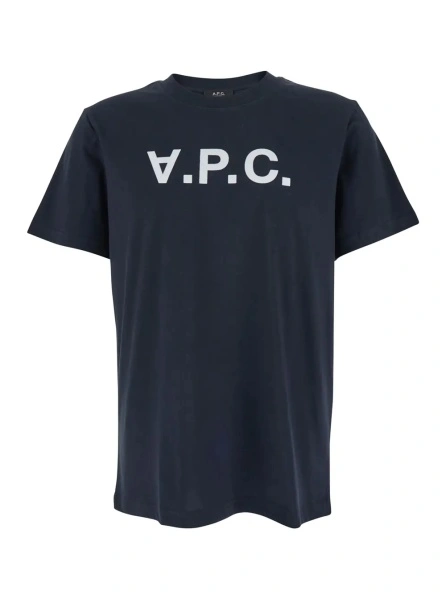 Tricou A.P.C. Blue Crewneck T-Shirt with Logo on the Front in Cotton Woman