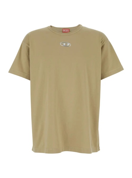 Tricou Beige Crew Neck T-Shirt with Front Logo in Cotton Man