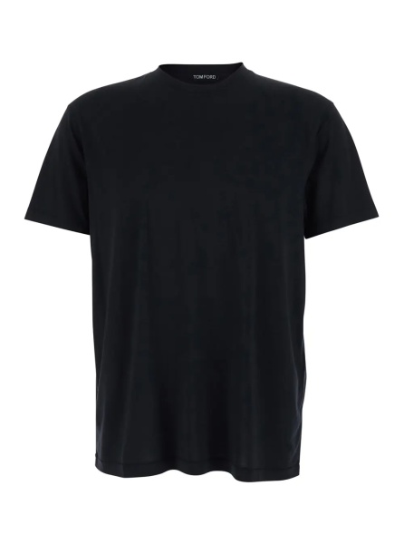Tricou Black Crew Neck T-Shirt with Logo Embroidery on the Front in Cotton Blend for Men