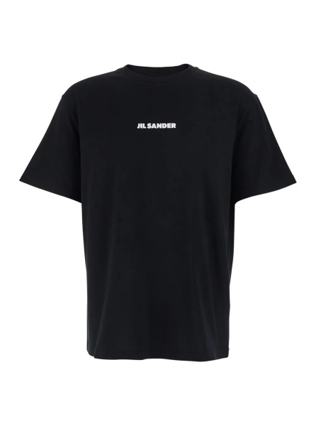 Tricou Black Crew Neck T-Shirt with Logo Lettering on the Front in Cotton for Men