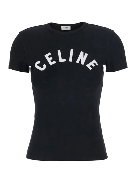 Tricou Black crew-neck T-shirt with Logo lettering on the front in cotton for women