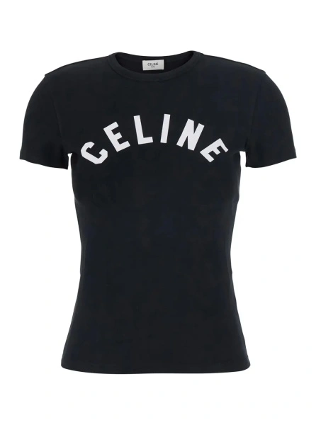 Tricou Black crew-neck T-shirt with Logo lettering on the front in cotton for women