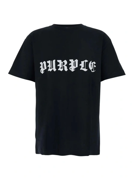 Tricou Black Crewneck T-Shirt with Logo Lettering on the Front in Cotton Man