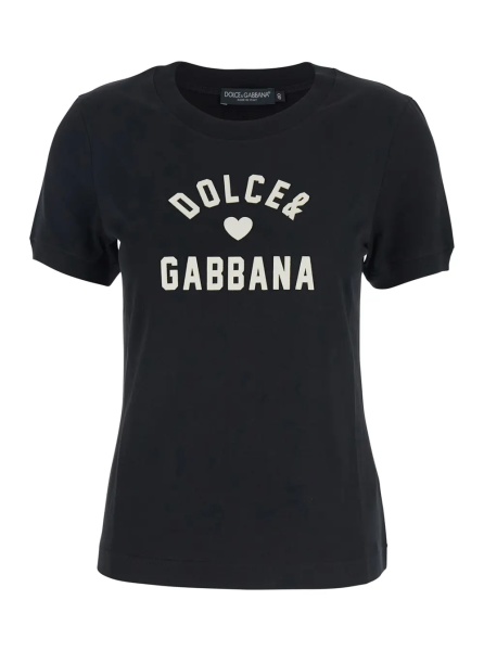 Tricou Black Crewneck T-Shirt with Maxi Logo Lettering on the Front in Cotton Woman