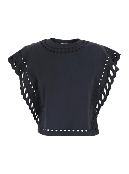 Tricou Black T-Shirt 'Odyle-GC' with Round Neck and Short Sleeves in Cotton for Women