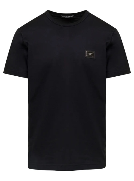 Tricou Black T-Shirt with Logo Tag Detail on the Front in Cotton Man