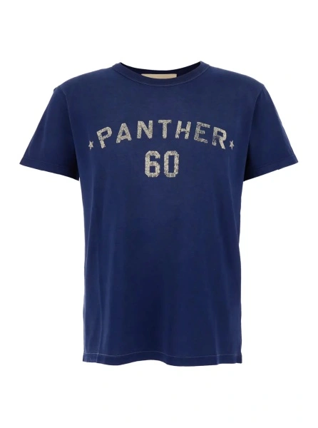 Tricou Blue Crewneck T-Shirt with Logo Lettering on the Rear in Cotton Man